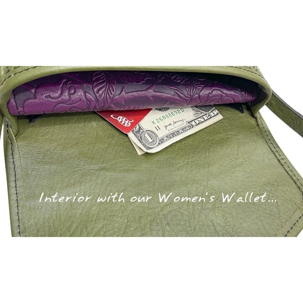 Oberon Design Leather Women&#39;s Cell Phone Handbag, Becca, Fern Interior