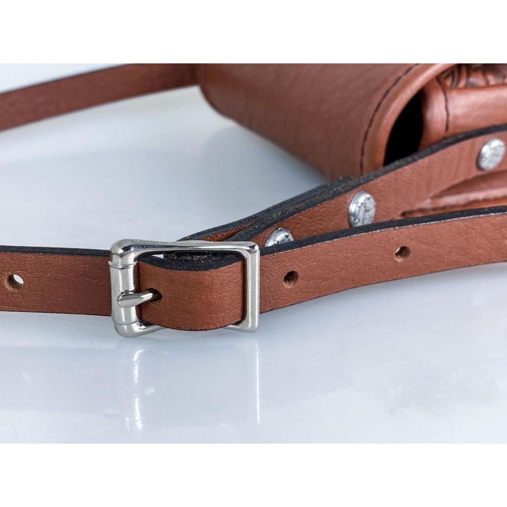 Leather Women&#39;s Cross-Body Cell Phone Handbag, Buckle Detail, Saddle