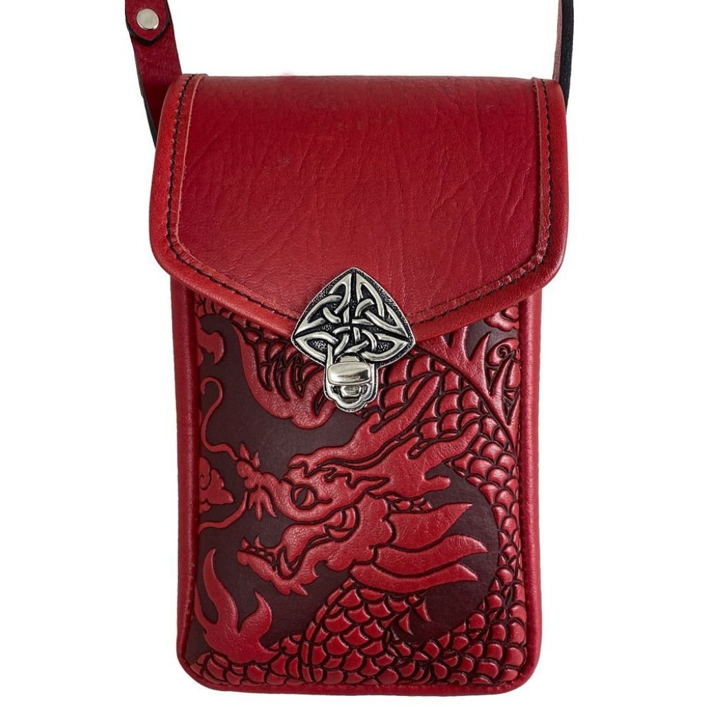 Oberon Design Leather Women's Handbag, Molly, Cloud Dragon in Red