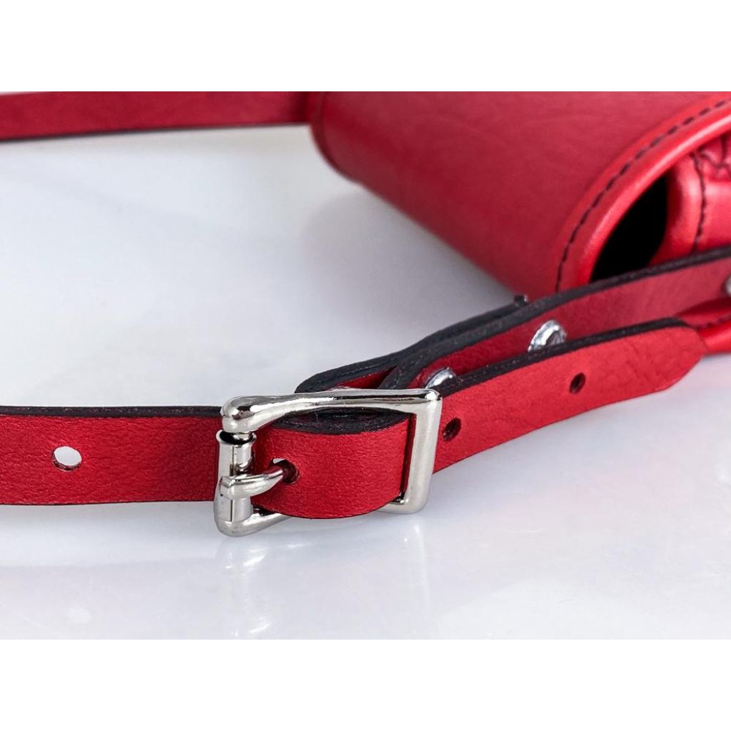 Leather Womenn&#39;s Cross-Body Cell Phone Handbag, Buckle Detail, Red