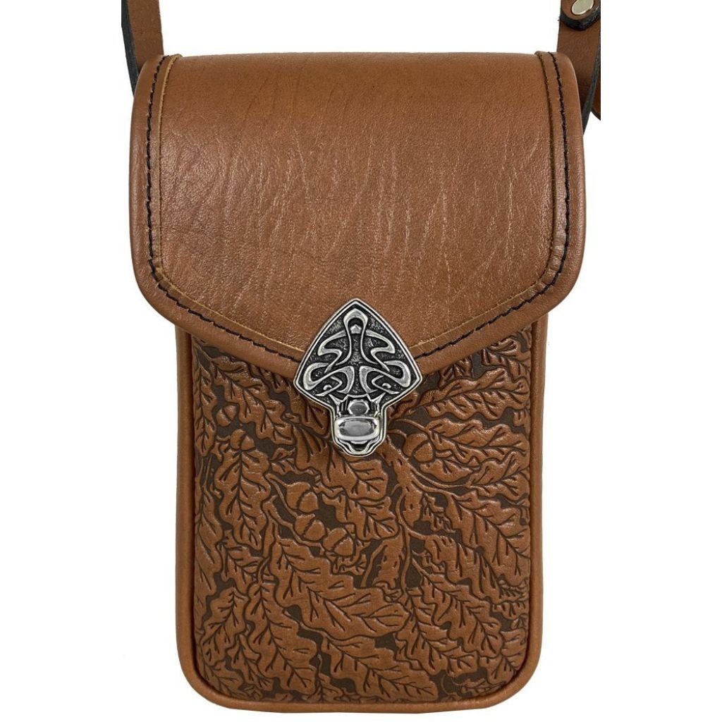 Oberon Design Leather Women's Handbag, Molly, Oak Leaves in Saddle