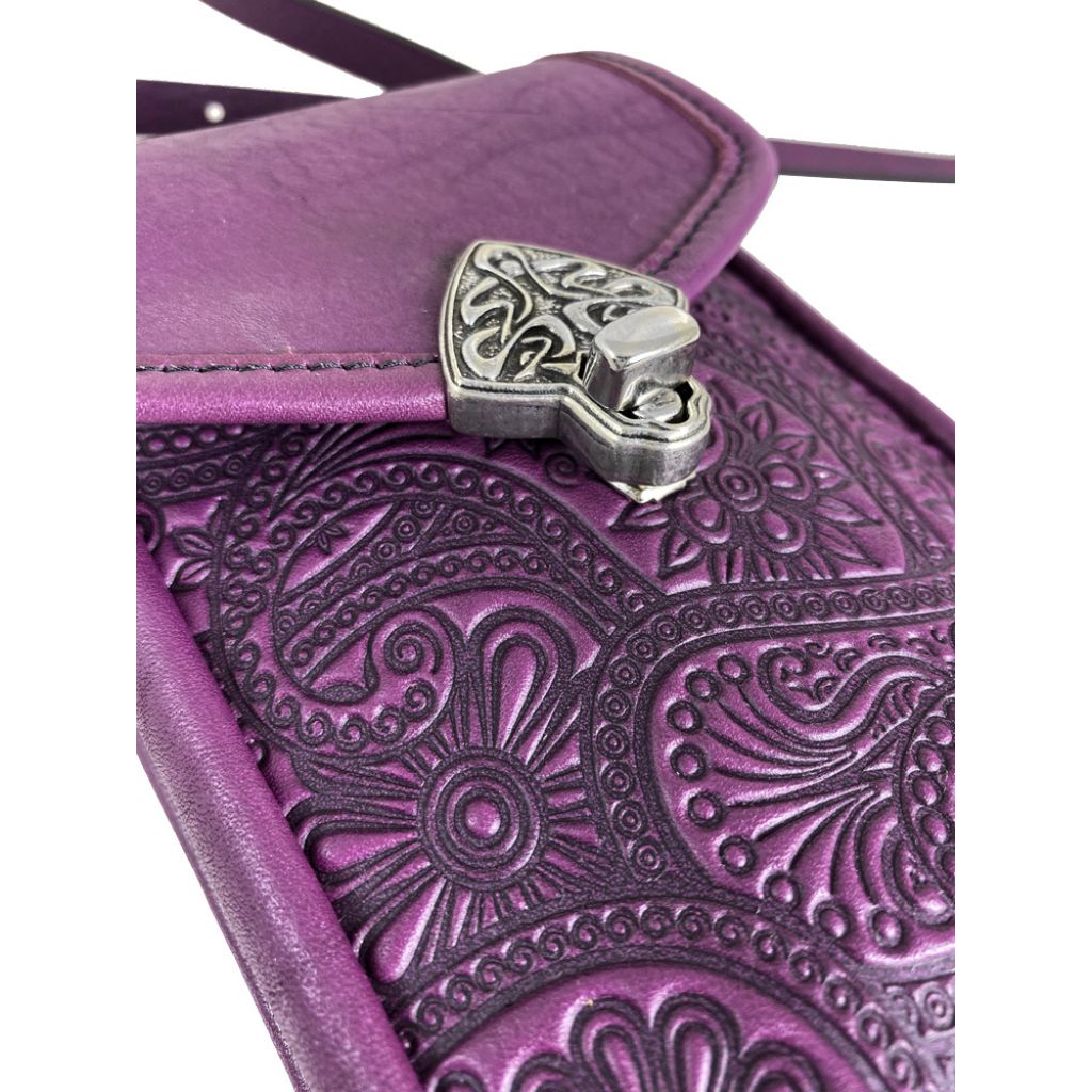 Small Leather Women&#39;s Handbag, Paisley in Orchid Detail