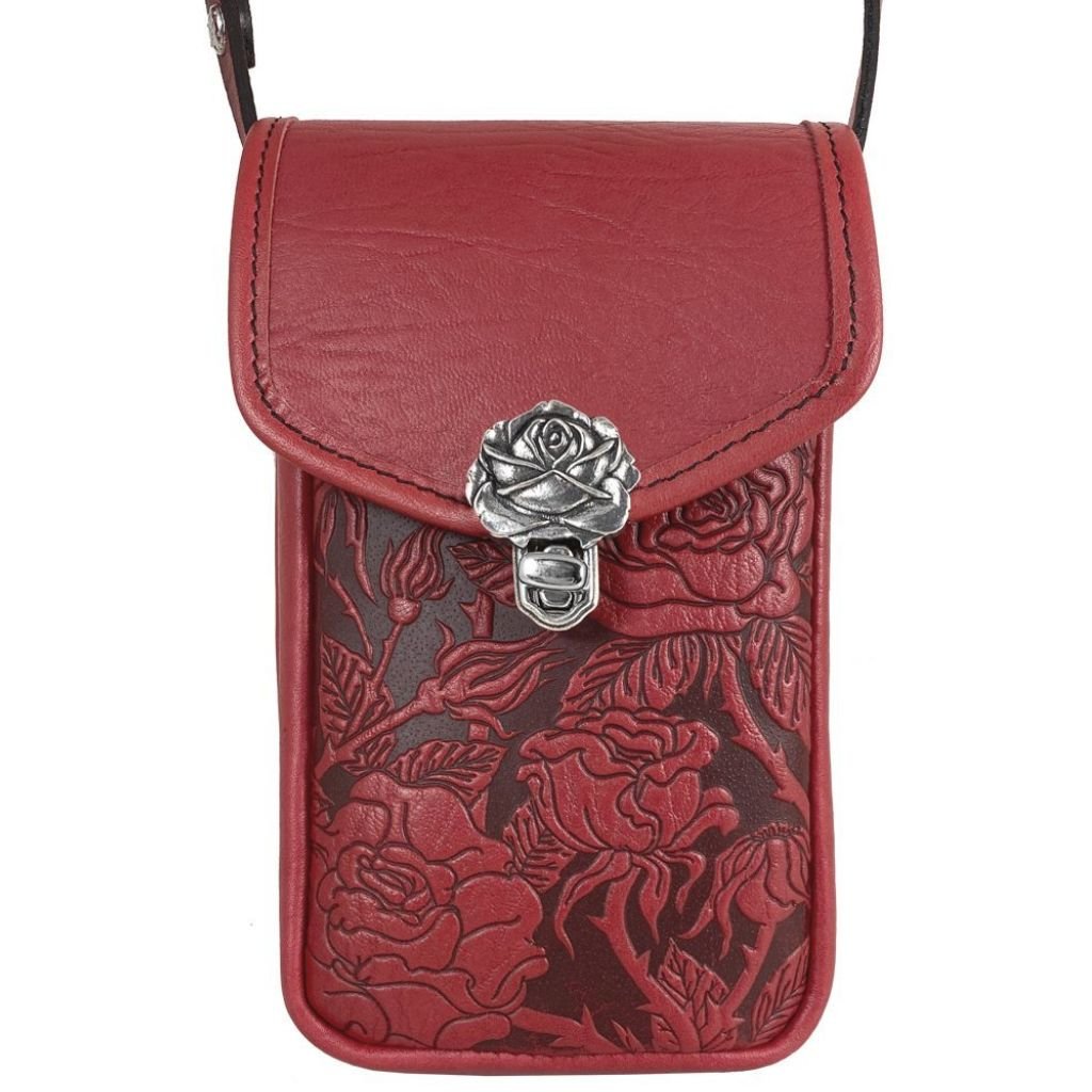 Oberon Design Leather Women's Handbag, Molly, Wild Rose in Red