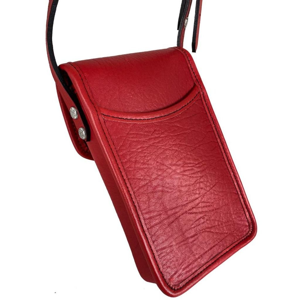 Small Leather Women&#39;s Handbag, Red Back with Phone Pocket