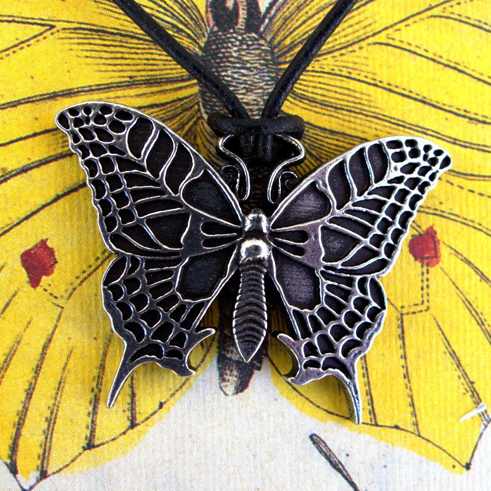 Oberon Design Butterfly Hand-Cast Britannia Metal Necklace