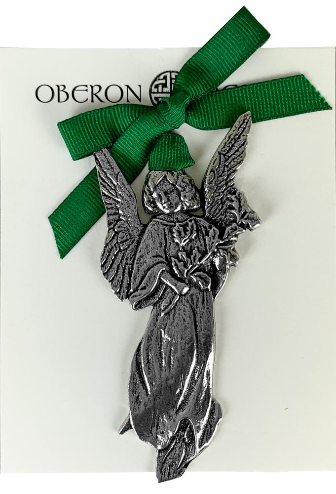 Oberon Design Holiday Ornament, Holly Angel with ribbon