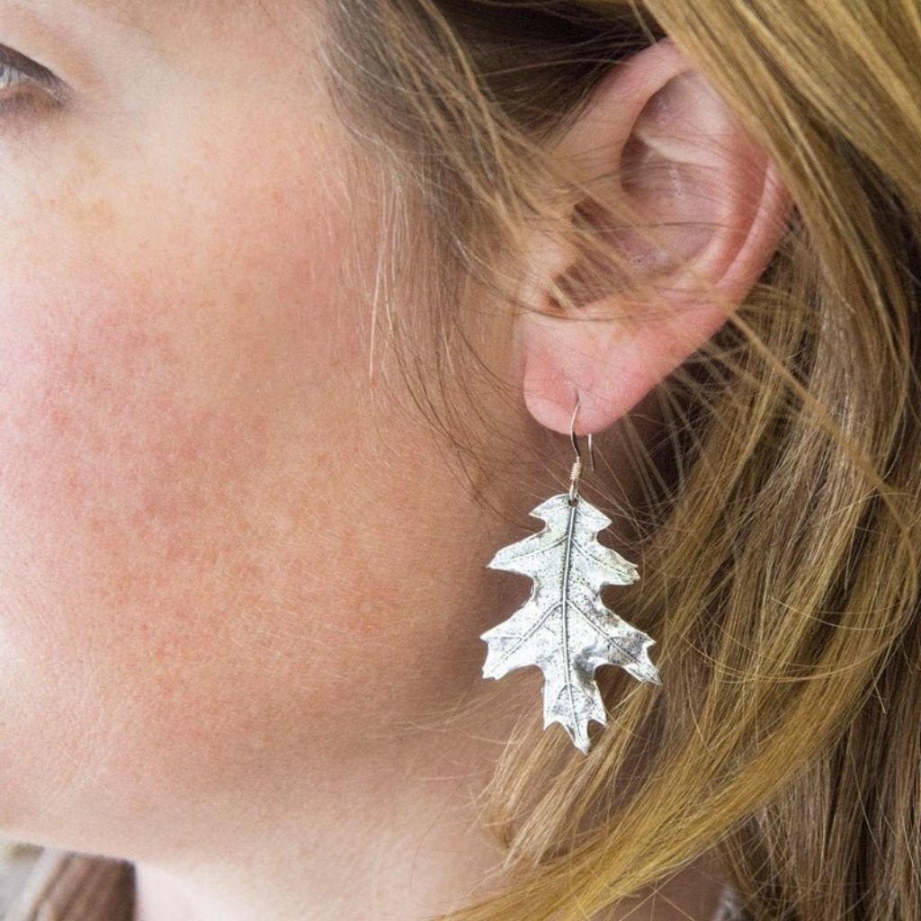 Oberon Design Britannia Metal Jewelry Earrings Oak Leaf