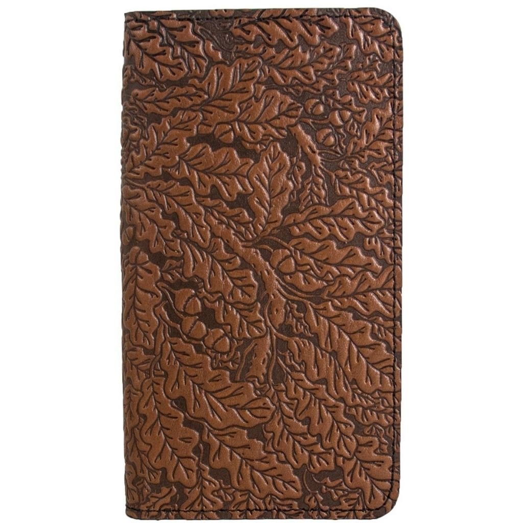 Checkbook Cover Oak Leaves in Saddle