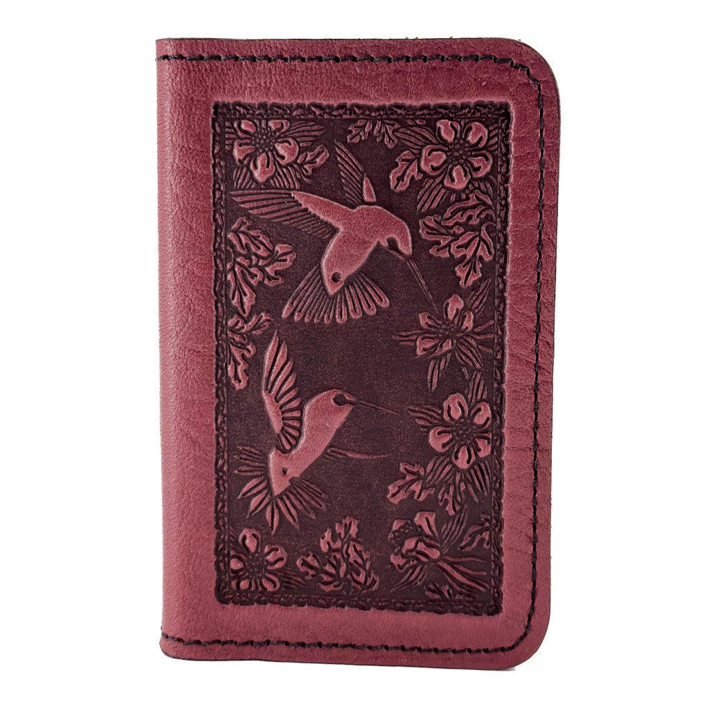 Oberon Design Leather Business Card Holder, Mini Wallet, Hummingbird, Red