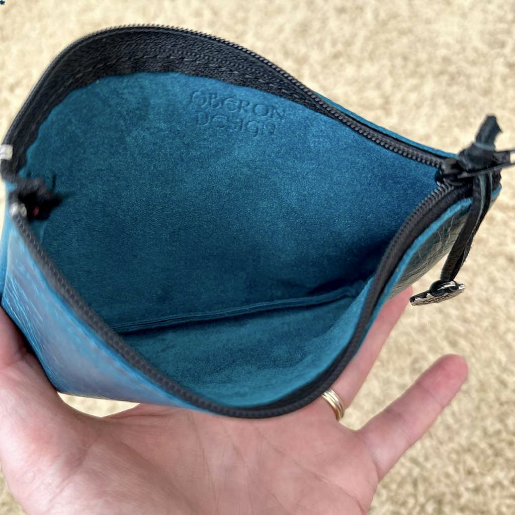 Leather 6 inch Zipper Pouch, Wallet, Coin Purse in Turquoise, Interior