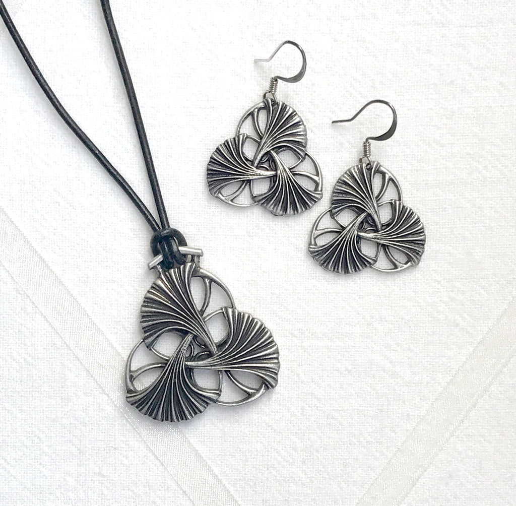 Oberon Design Art Nouveau Ginkgo Jewelry Set, Necklace & Earrings
