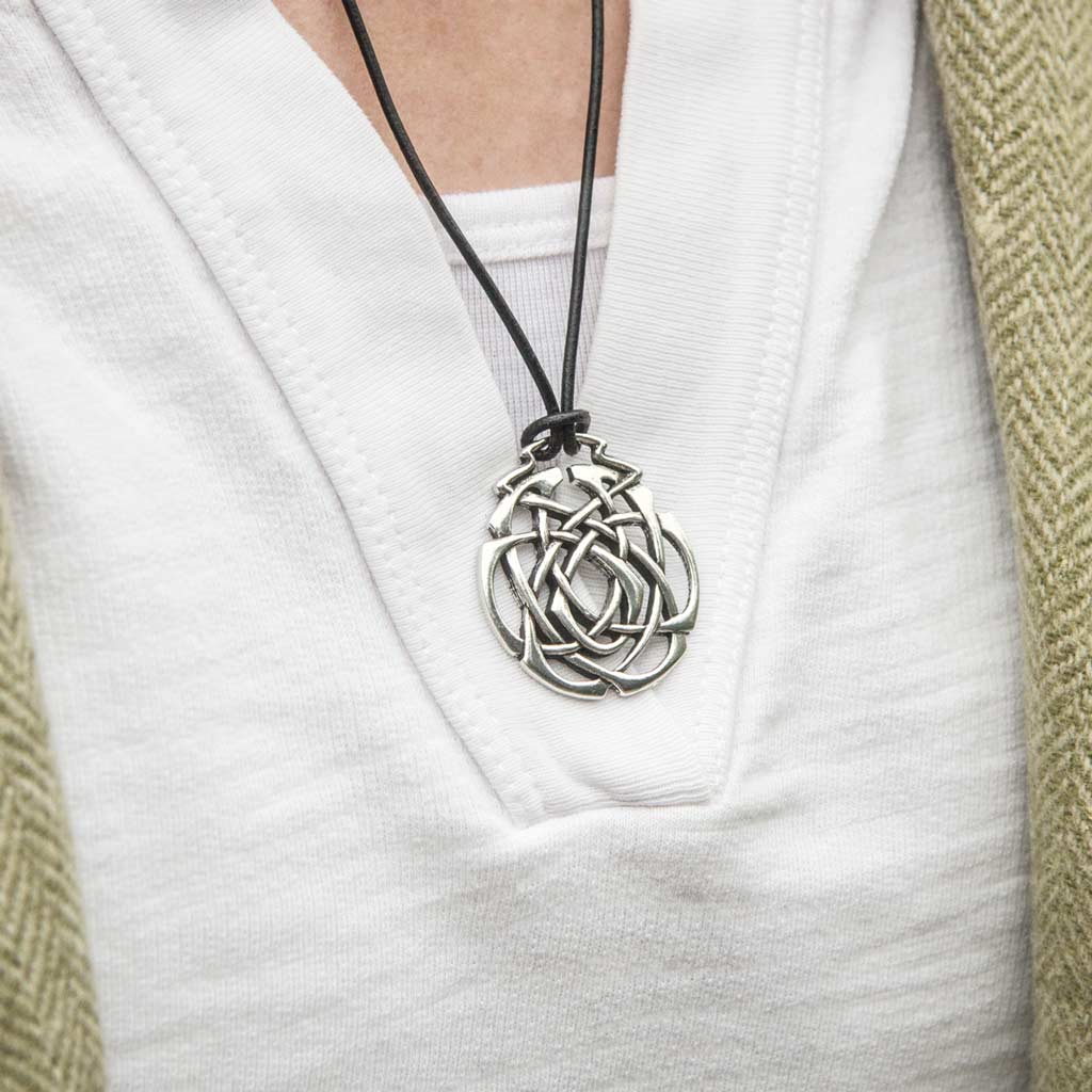 Oberon Design Eternity Knot Hand-Cast Britannia Metal Necklace, Model