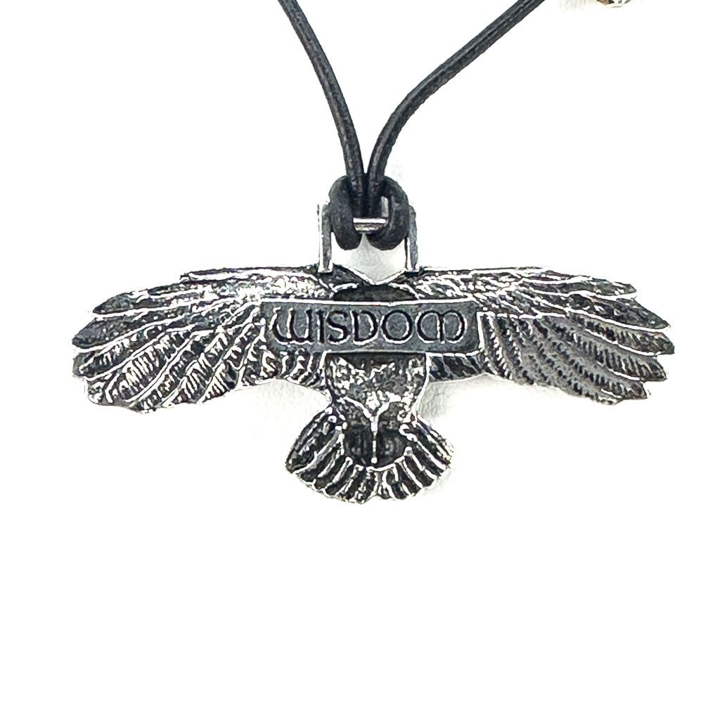Oberon Design Owl Hand-Cast Britannia Metal Necklace, Back - &quot;Wisdom&quot;