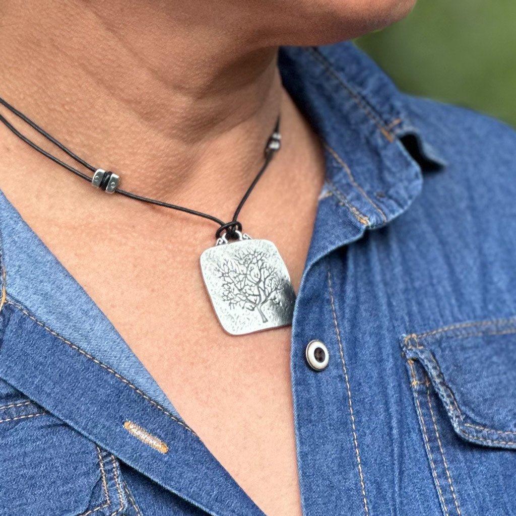 Oberon Design Rune Tree Hand Cast Britannia Metal Necklace
