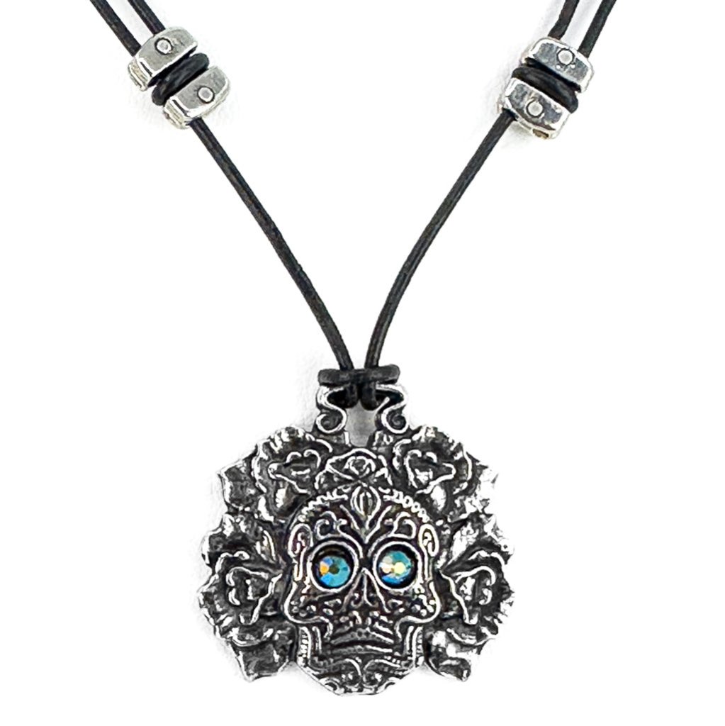 Oberon Design Sugar Skull Hand-Cast Britannia Metal Necklace