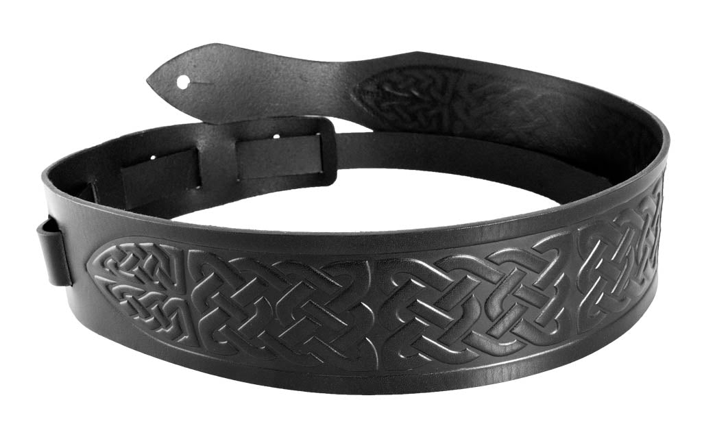 Oberon Design Hand-Crafted Adjustable Leather Guitar Strap, Celtic , Black