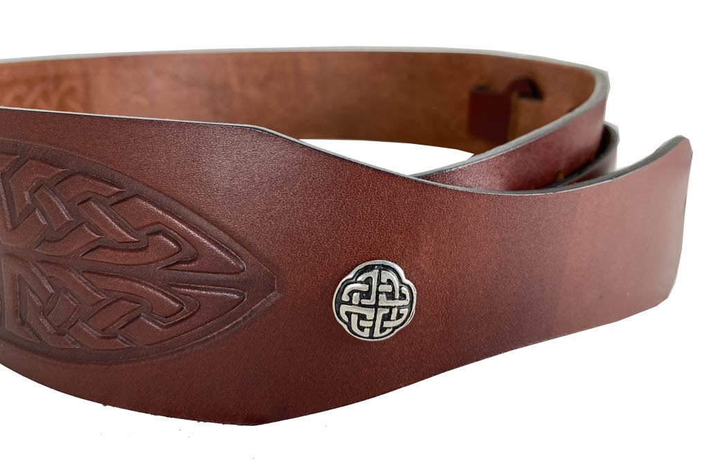 Oberon Design Hand-Crafted Adjustable Leather Guitar Strap, Celtic, Wine, Button 