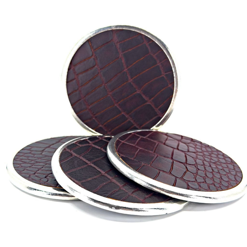 Premium Leather & Metal Coasters, Bison, Handmade in the USA, Set