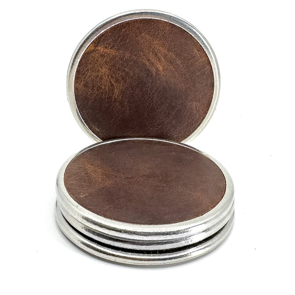 Premium Leather & Metal Coasters, Hard Times, Handmade in the USA, Set ...