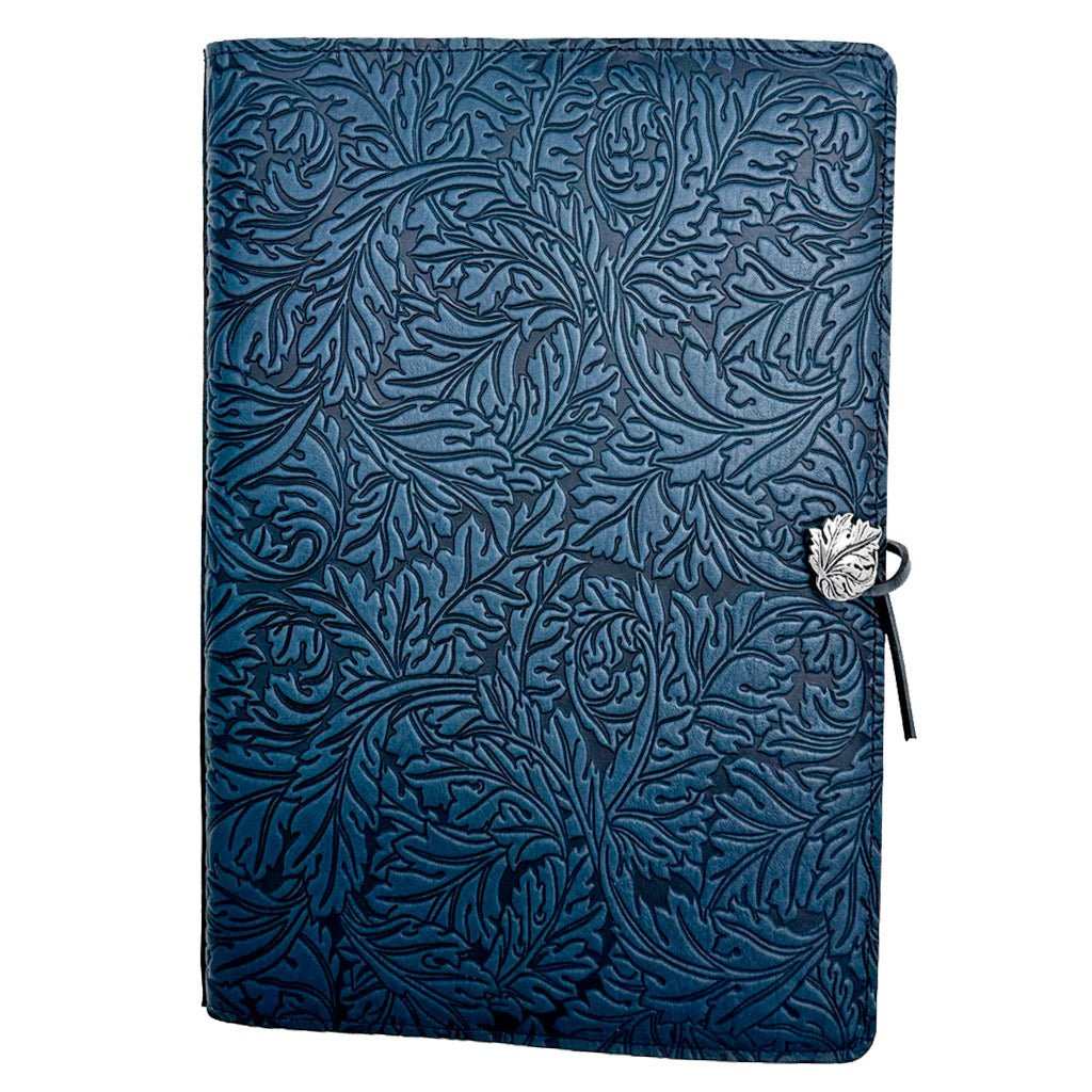 Oberon Design Extra Large Leather Refillable Journal, Acanthus Leaf,Navy