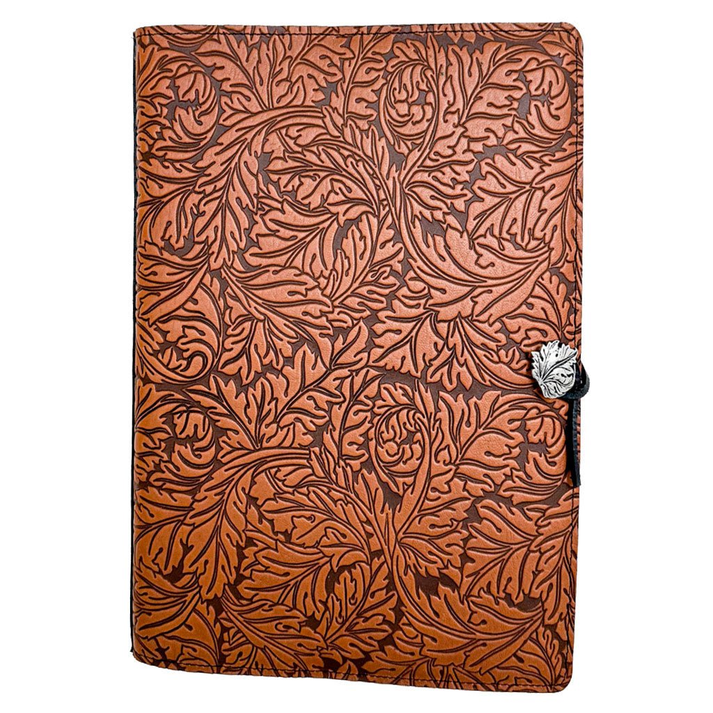 Oberon Design Extra Large Leather Refillable Journal, Acanthus Leaf, Saddle