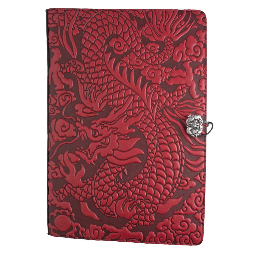 Oberon Design Extra Large Leather Journal, Sketchbook, Cloud Dragon, Red