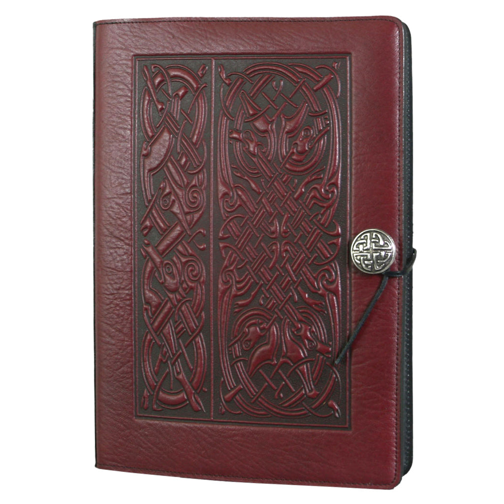 Oberon Design Extra Large Leather Refillable Journal, Celtic Hounds