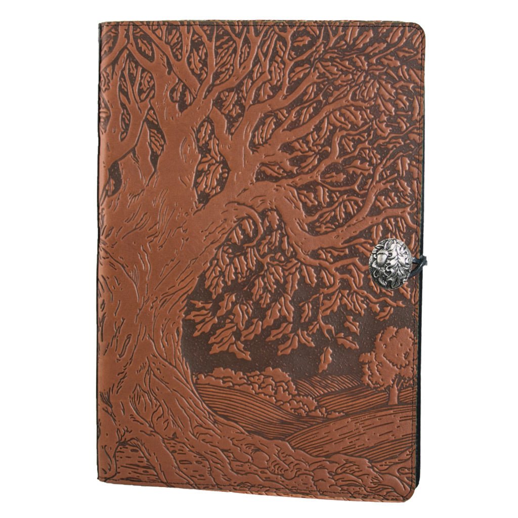 Oberon Design Extra Large Leather Refillable Journal, Tree of Life, Saddle
