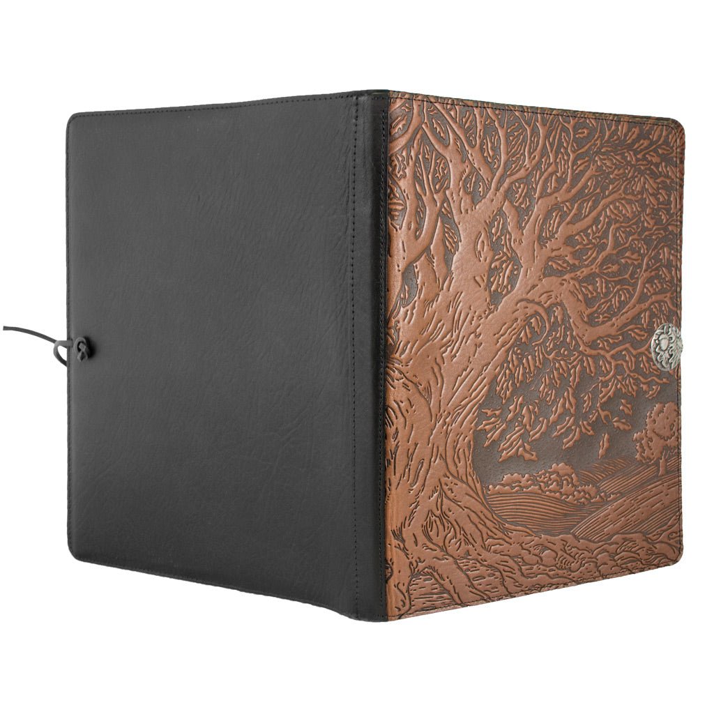 Oberon Design Extra Large Leather Refillable Journal, Tree of Life, Saddle, Open