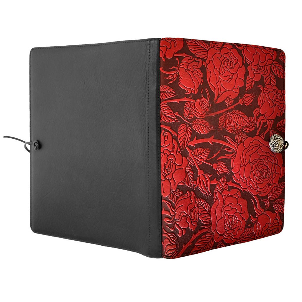 Oberon Design Extra Large Leather Journal, Sketchbook, Wild Rose, Red, Open