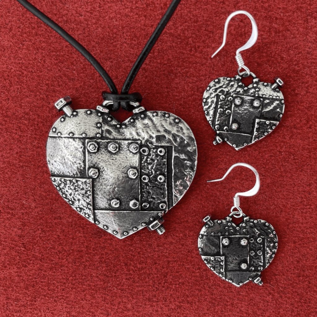 Oberon Design Fearless Heart Jewelry Set, Necklace & Earrings