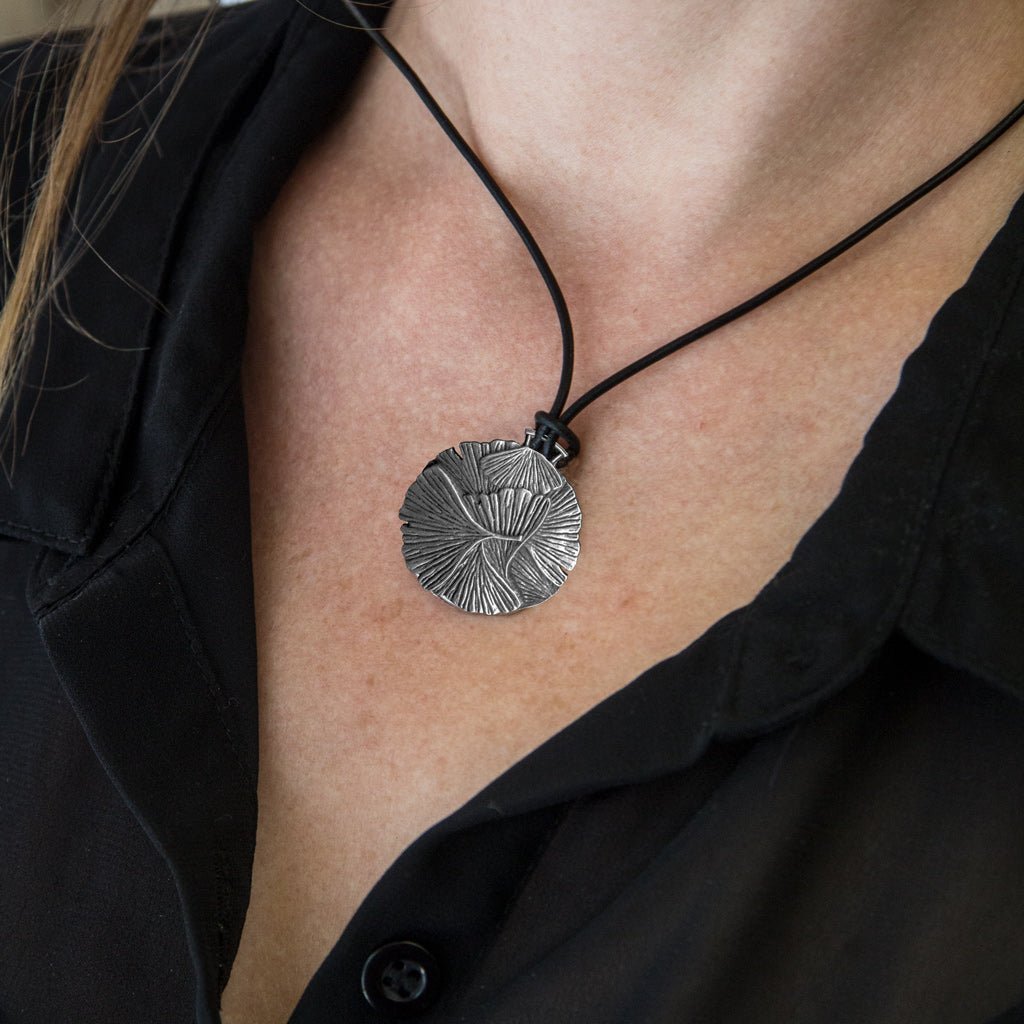 Oberon Design Ginkgo Leaf Hand-Cast Britannia Metal Necklace