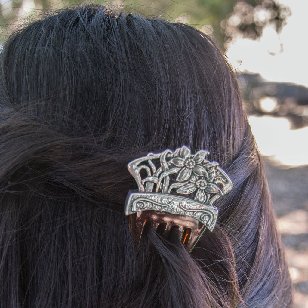 Oberon Design Hair Accessory, Hair Comb, Narcissus, Model