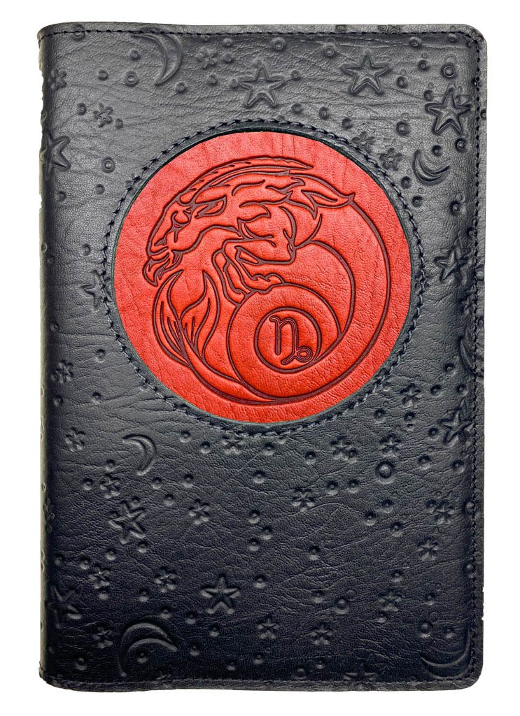 Oberon Design Zodiac Icon Journal Moon &amp; Stars, Capricorn, Red &amp; Black