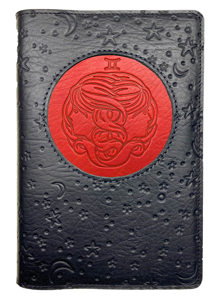 Oberon Design Zodiac Icon Journal Moon &amp; Stars, Gemini, Red &amp; Black