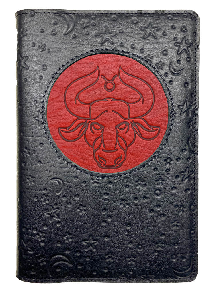 Oberon Design Zodiac Icon Journal Moon &amp; Stars, Taurus, Red &amp; Black