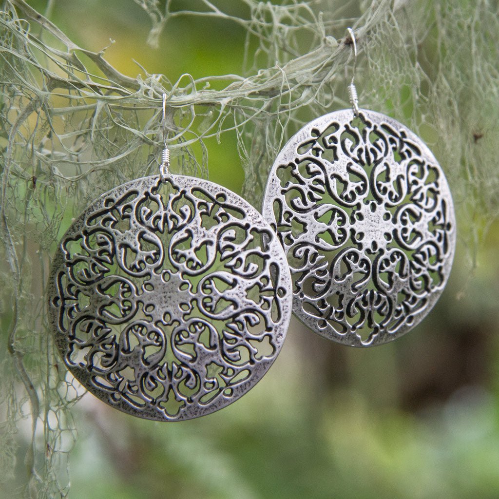 Pewter Filigree Christmas Tree Earrings on Sterling Silver Earring