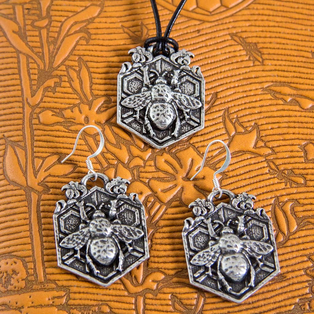 Oberon Design Hand-Cast Jewelry Set, Bee Garden Necklace & Earrings