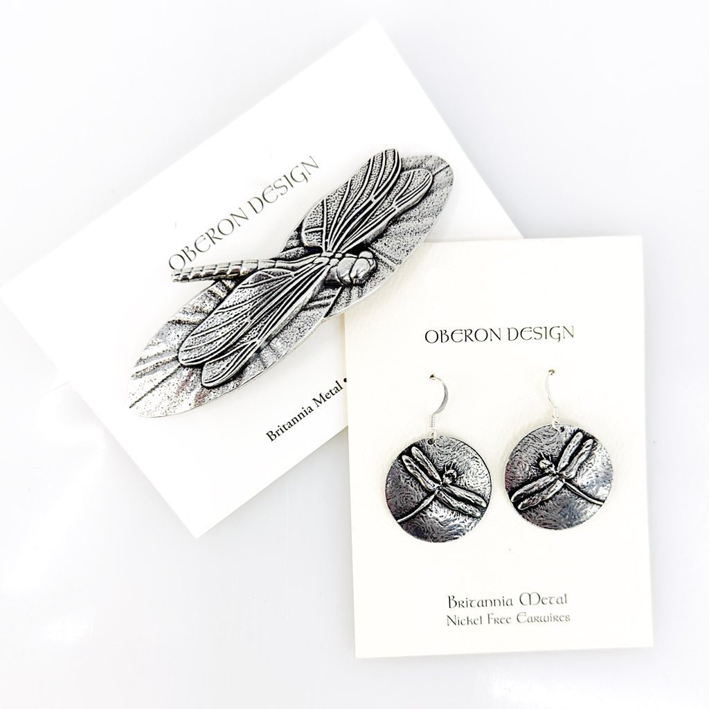 Oberon Design Dragonfly Jewelry Set, Hair Clip and Earrings, Cards