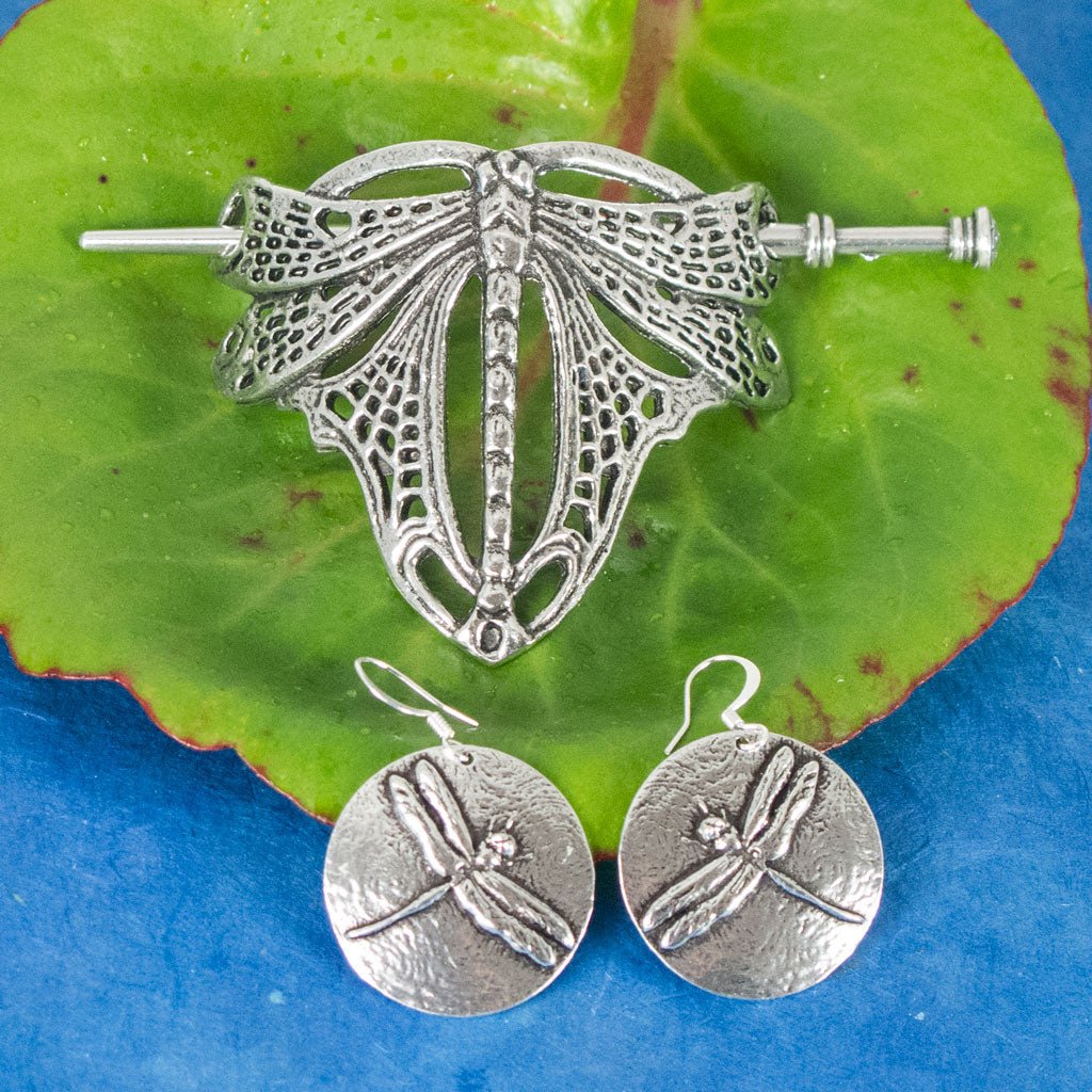 Oberon Design Jewelry Dragonfly Jewelry Set III, Earrings &amp; Hair Stick