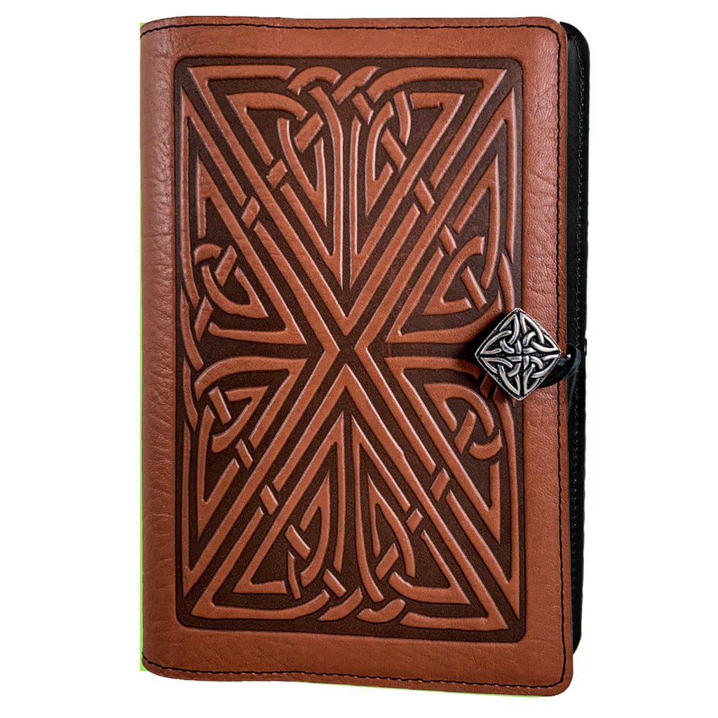 Oberon Design Large Refillable Leather Notebook Cover, Celtic Weave, Saddle