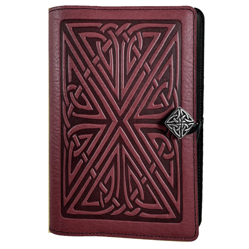 Oberon Design Large Refillable Leather Notebook Cover, Celtic Weave, Wine