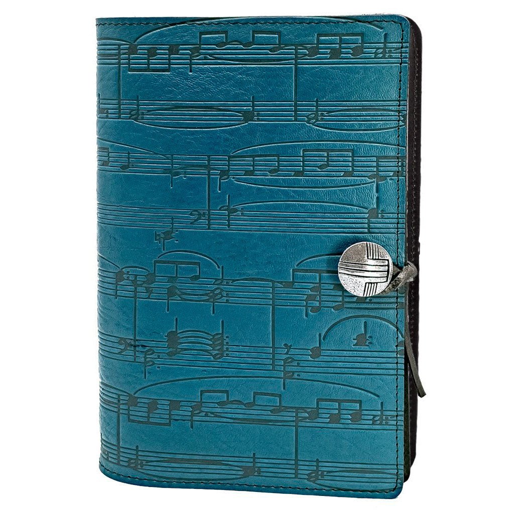 Oberon Design Large Refillable Leather Notebook Cover, Sheet Music, Blue