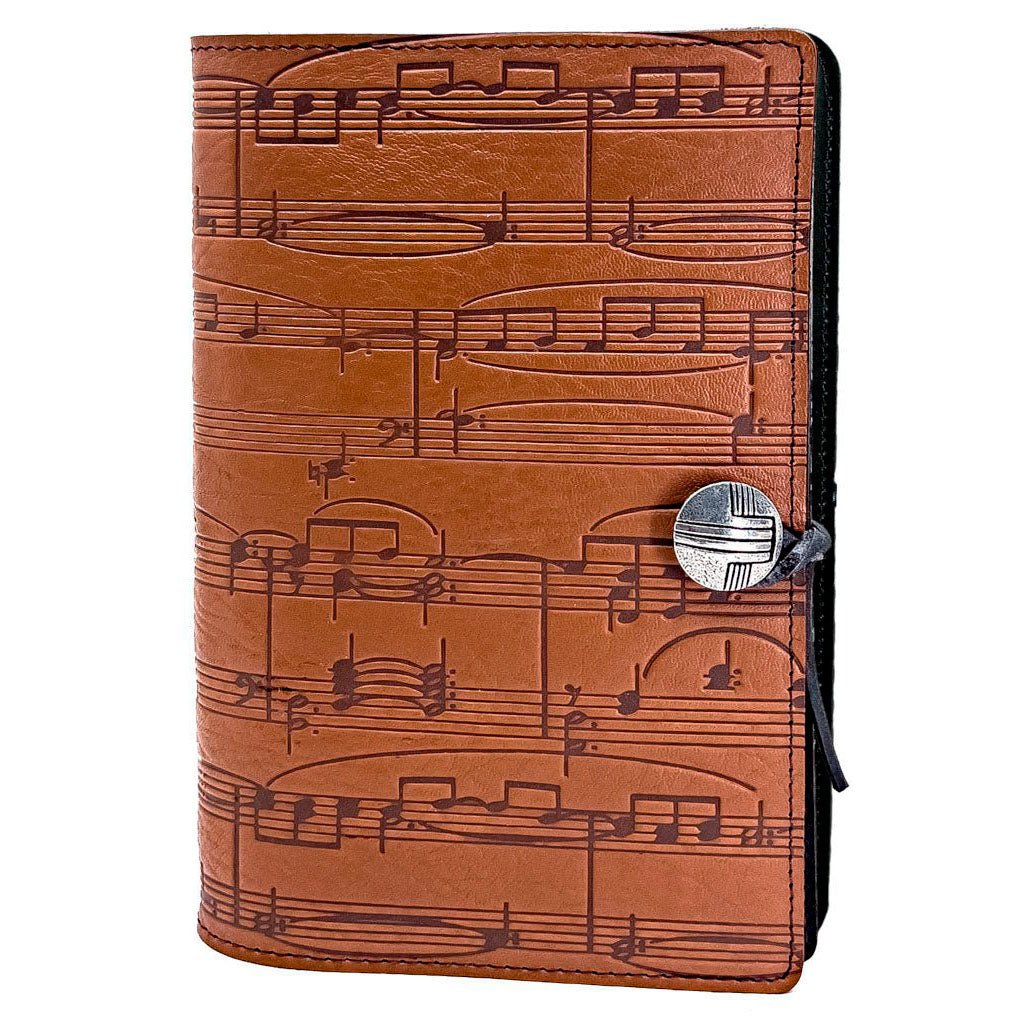 Oberon Design Large Refillable Leather Notebook Cover, Sheet Music, Blue