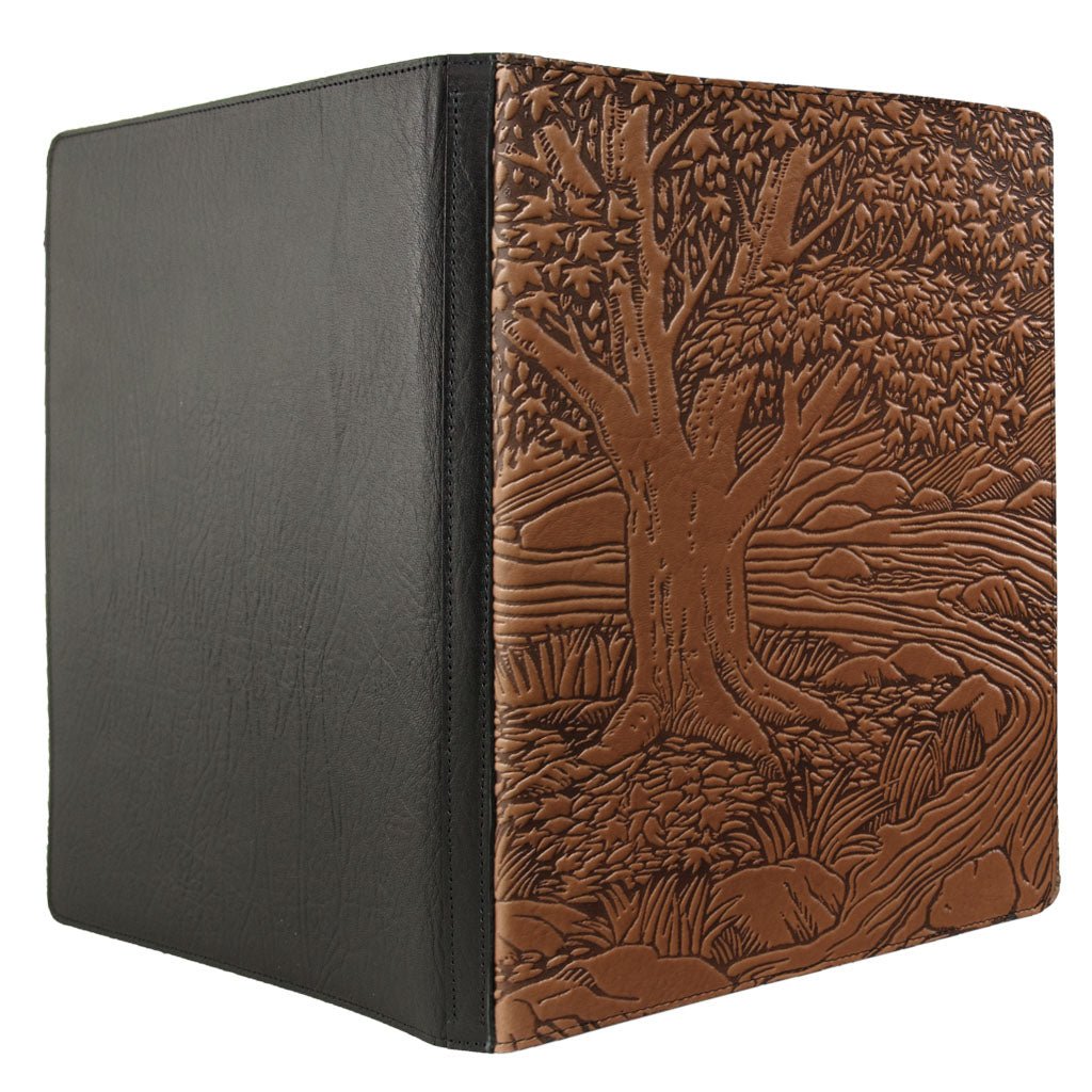 Oberon Design Large Leather Notebook Portfolio, Creekbed Maple, Saddle, Open