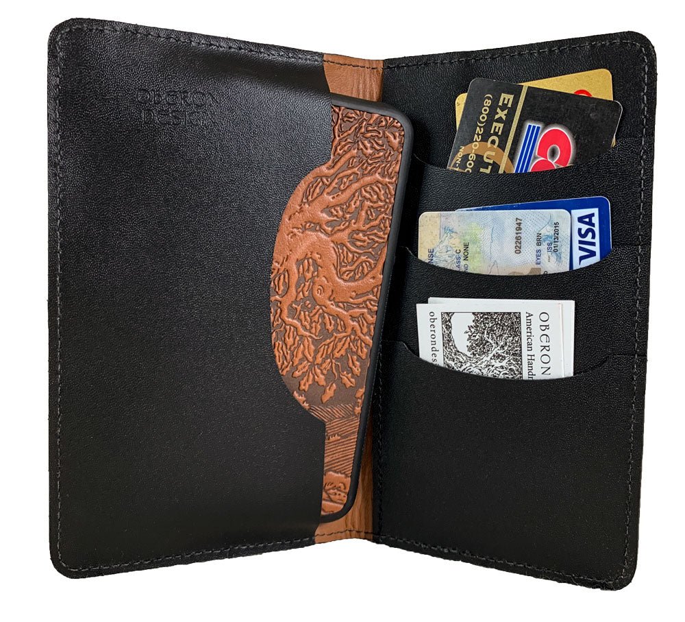 Oberon Design Large Leather Smartphone Wallet, Interior with Phone