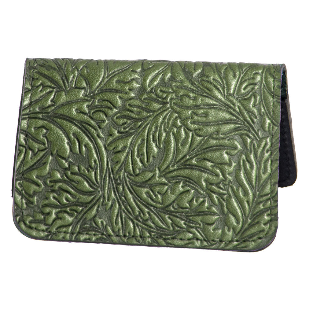 Oberon Leather Business Card Holder, Mini Wallet, Acanthus Leaf, Navy