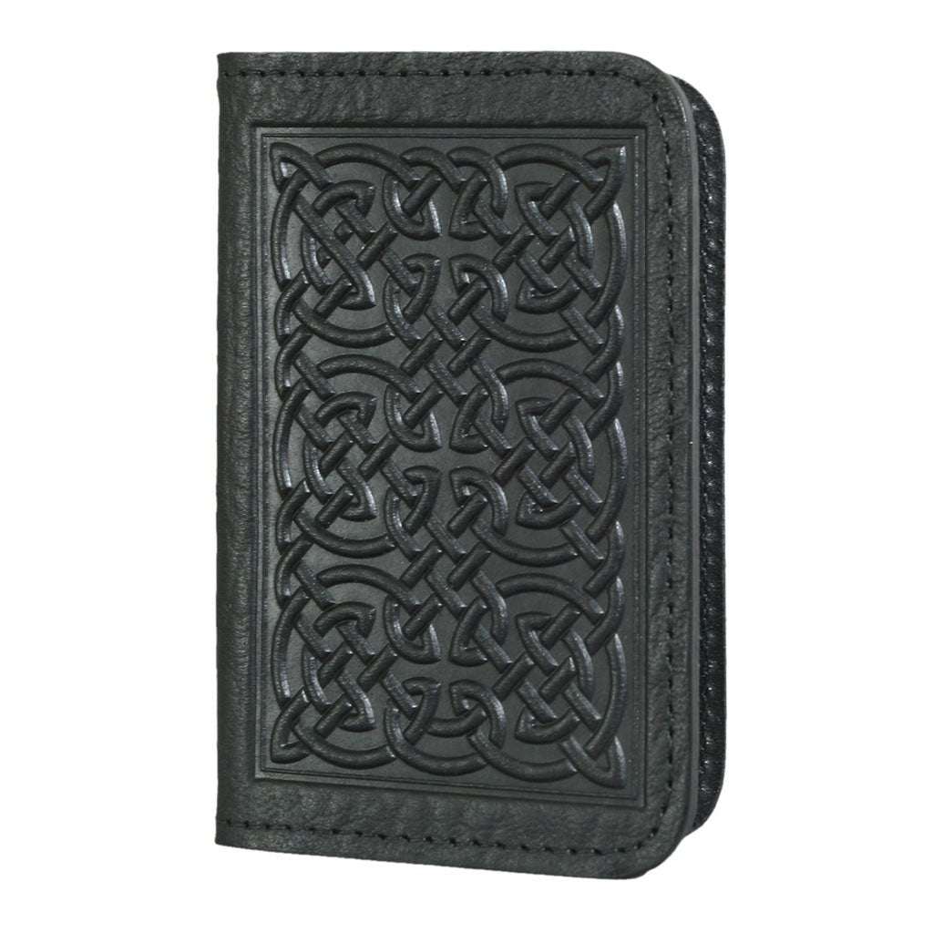 Oberon Leather Business Card Holder, Mini Wallet, Bold Celtic, Black