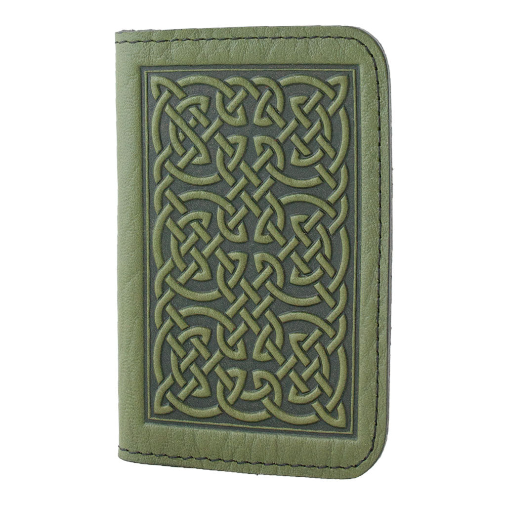 Oberon Leather Business Card Holder, Mini Wallet, Bold Celtic, Fern