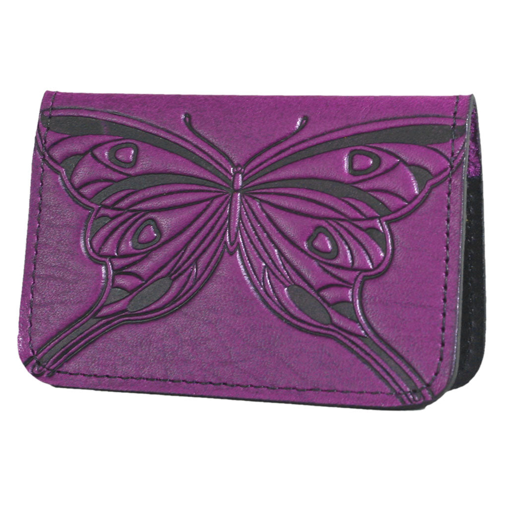 Oberon Leather Business Card Holder, Mini Wallet, Butterfly in Orchid